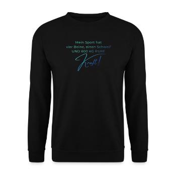 Voltigieren 600 kg Kraft – Pferdesport Geschenk - Unisex Pullover - Schwarz - Vorne - Alina (178cm) & Michal (187cm)