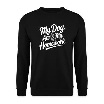 Mein Hund hat meine Hausaufgaben gefressen - Unisex Pullover - Schwarz - Vorne - Alina (178cm) & Michal (187cm)