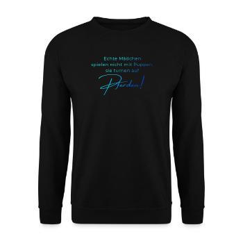 Voltigieren Spruch – Geschenk für Voltigierer - Unisex Pullover - Schwarz - Vorne - Alina (178cm) & Michal (187cm)
