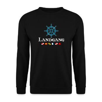 Landgang Maritimes Segler Steuerrad Design - Unisex Pullover - Schwarz - Vorne - Alina (178cm) & Michal (187cm)