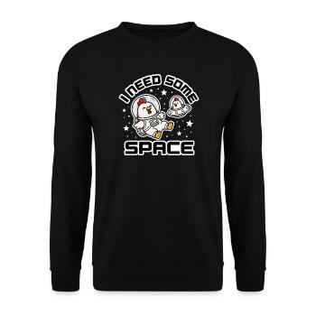I Need Some Space  - Weltraum Chicken Astronaut - Unisex Pullover - Schwarz - Vorne - Alina (178cm) & Michal (187cm)