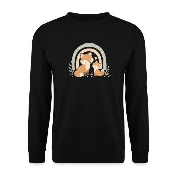 Fuchs & Kind – Boho Regenbogen Familienliebe - Unisex Pullover - Schwarz - Vorne - Alina (178cm) & Michal (187cm)
