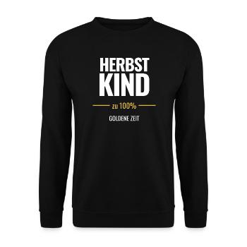 Herbstkind zu 100% Goldene Zeit - Unisex Pullover - Schwarz - Vorne - Alina (178cm) & Michal (187cm)