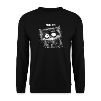 Alles Gut Kaffee Katze Muede Grosse Augen Lustig - Unisex Pullover - Schwarz - Vorne - Alina (178cm) & Michal (187cm)