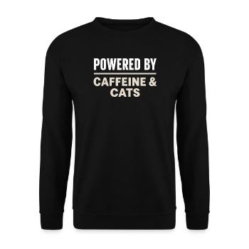 Kaffee Spruch - Powered By Caffeine And Cats - Unisex Sweatshirt - black - Front - Alina (178cm) & Michal (187cm)