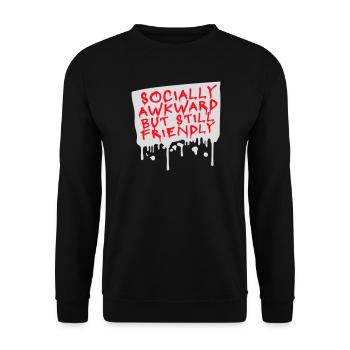Socially Awkward But Still Friendly Lustig Spruch - Unisex Pullover - Schwarz - Vorne - Alina (178cm) & Michal (187cm)