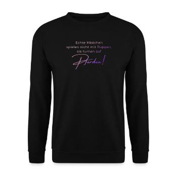 Echte Mädchen turnen auf Pferden – Geschenk Volti - Unisex Pullover - Schwarz - Vorne - Alina (178cm) & Michal (187cm)