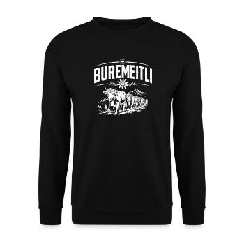 Buremeitli - das Desing für Schweizer Bergbäuerin - Unisex Pullover - Schwarz - Vorne - Alina (178cm) & Michal (187cm)