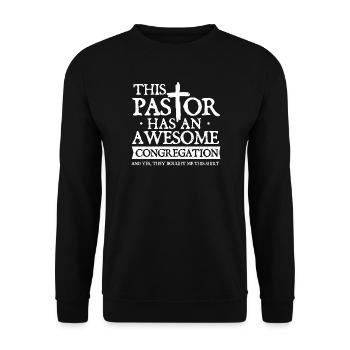 Pastor Awesome Gemeindehumor - Unisex Pullover - Schwarz - Vorne - Alina (178cm) & Michal (187cm)