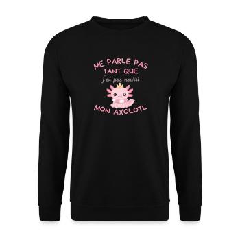 T-shirt Axolotl Kawaii Couronné Rose  - Sweat-shirt Unisexe - noir - Devant - Alina (178cm) & Michal (187cm)