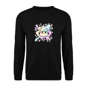 Pastel Cat in Bright Hood - Unisex Sweatshirt - black - Front - Alina (178cm) & Michal (187cm)