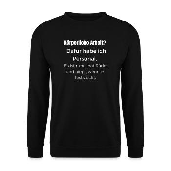 Lustiger Spruch Smart Garden Mähroboter Personal  - Unisex Pullover - Schwarz - Vorne - Alina (178cm) & Michal (187cm)