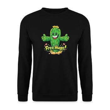 Kaktus Free Hugs Lustiger Cartoon - Unisex Pullover - Schwarz - Vorne - Alina (178cm) & Michal (187cm)