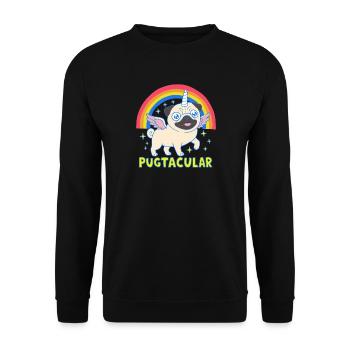 Pugicorne Kawaii Mignon Licorne Carlin Arc-en-ciel - Sweat-shirt Unisexe - noir - Devant - Alina (178cm) & Michal (187cm)