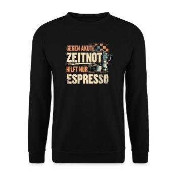 Schach Geschenk T-Shirt | Zeitnot Kaffee Motiv - Unisex Pullover - Schwarz - Vorne - Alina (178cm) & Michal (187cm)