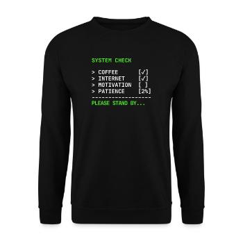 System Check – IT Admin Terminal Design - Unisex Pullover - Schwarz - Vorne - Alina (178cm) & Michal (187cm)