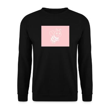 Illustration einer rosa Biene auf rosa Hintergrund - Unisex Pullover - Schwarz - Vorne - Alina (178cm) & Michal (187cm)