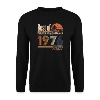 August 1976 Vintage Retro Geburtstag Geschenk - Unisex Pullover - Schwarz - Vorne - Alina (178cm) & Michal (187cm)