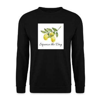 Squeeze the Day Lemon Botanical Design - Unisex Sweatshirt - black - Front - Alina (178cm) & Michal (187cm)