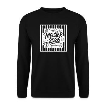 ennis Meister 2026, Kreisliga Sieger Shirt weiß - Unisex Pullover - Schwarz - Vorne - Alina (178cm) & Michal (187cm)