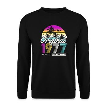 1977 Vintage Born Vintage Anniversaire Rétro - Sweat-shirt Unisexe - noir - Devant - Alina (178cm) & Michal (187cm)