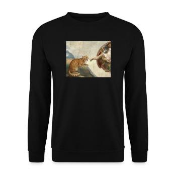 Katze Schlägt Gottes Hand Lustiges Katzen meme - Unisex Pullover - Schwarz - Vorne - Alina (178cm) & Michal (187cm)