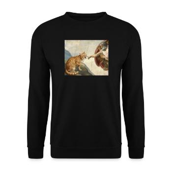 Cat Slaps God's Hand Funny Cats Meme - Unisex Sweatshirt - black - Front - Alina (178cm) & Michal (187cm)