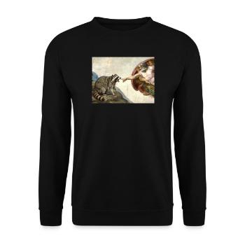 raccoon beating god's hand raccoon meme - Unisex Sweatshirt - black - Front - Alina (178cm) & Michal (187cm)
