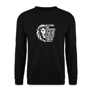 Be Strong - Josua 1:9 - Löwe Christian Style - Unisex Pullover - Schwarz - Vorne - Alina (178cm) & Michal (187cm)