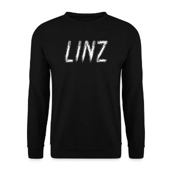 Linz Austria - Brush Stroke City Typography - Unisex Sweatshirt - black - Front - Alina (178cm) & Michal (187cm)