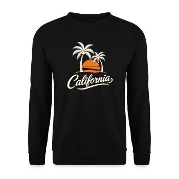 California Sonnenuntergang mit Palmen Retro - Unisex Pullover - Schwarz - Vorne - Alina (178cm) & Michal (187cm)