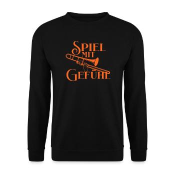 Posaune - Spiel mit Gefühl - Für Posaunisten - Unisex Pullover - Schwarz - Vorne - Alina (178cm) & Michal (187cm)
