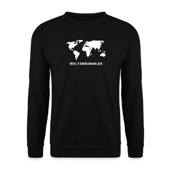 Weltenbummler Weltkarte Shirt - Unisex Pullover - Schwarz - Vorne - Alina (178cm) & Michal (187cm)