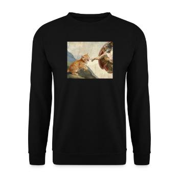 Cat Slaps God's Hand Funny Cats Meme - Unisex Sweatshirt - black - Front - Alina (178cm) & Michal (187cm)