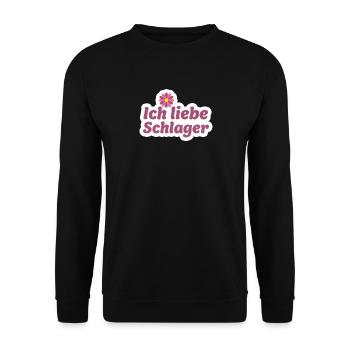 Schlager-Sticker: Musik & Blume Design - Unisex Pullover - Schwarz - Vorne - Alina (178cm) & Michal (187cm)
