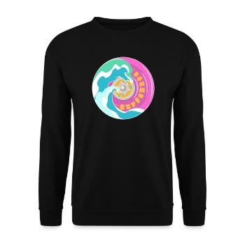 Surfskate motif in pink yellow with waves - Unisex Sweatshirt - black - Front - Alina (178cm) & Michal (187cm)