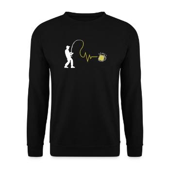 Anglerherz und Feierabendbier - Unisex Pullover - Schwarz - Vorne - Alina (178cm) & Michal (187cm)