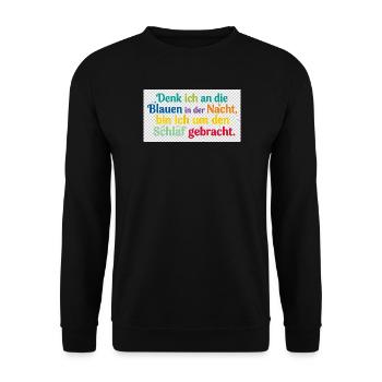 Bunte Nachtgedanken Schlafzitat - Unisex Pullover - Schwarz - Vorne - Alina (178cm) & Michal (187cm)