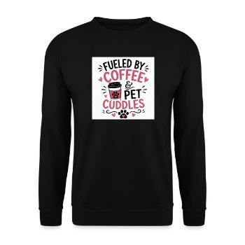 Kaffee, Pfoten und Kuschelzeit - Unisex Pullover - Schwarz - Vorne - Alina (178cm) & Michal (187cm)