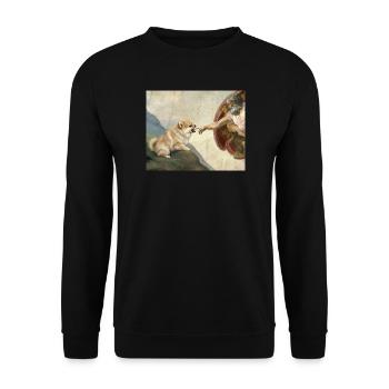 Hund Gottes Hand Zwergspitz Hunde meme - Unisex Pullover - Schwarz - Vorne - Alina (178cm) & Michal (187cm)