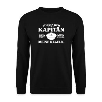 Kapitän Mein Boot Mein Steuer - Bootsfahrer - Unisex Pullover - Schwarz - Vorne - Alina (178cm) & Michal (187cm)