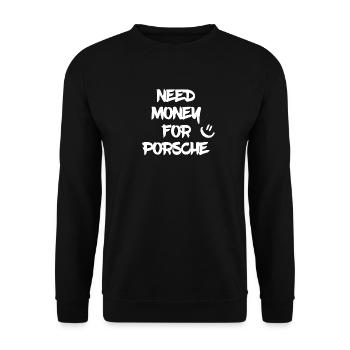 Need Money for Car - Sportwagen - Zuffenhausen - Unisex Pullover - Schwarz - Vorne - Alina (178cm) & Michal (187cm)