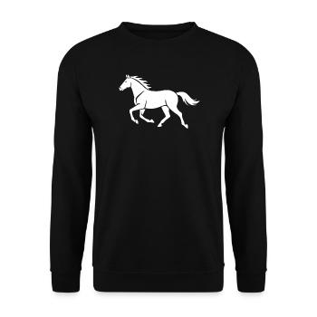 Weißes Pferd Silhouette Geschenk Reiter  - Unisex Pullover - Schwarz - Vorne - Alina (178cm) & Michal (187cm)