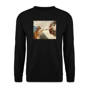 Katze Schlägt Gottes Hand Lustiges Katzen meme - Unisex Pullover - Schwarz - Vorne - Alina (178cm) & Michal (187cm)