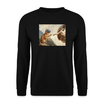 Katze Schlägt Gottes Hand Lustiges Katzen meme - Unisex Pullover - Schwarz - Vorne - Alina (178cm) & Michal (187cm)