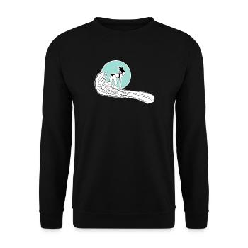Surfer Girl Shirt mit Illustration - Unisex Pullover - Schwarz - Vorne - Alina (178cm) & Michal (187cm)