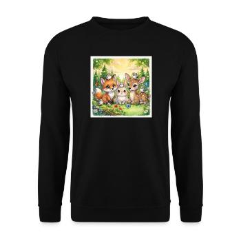 Amis mignons des bois – Fantasme Renard, Lapin et Cerf - Sweat-shirt Unisexe - noir - Devant - Alina (178cm) & Michal (187cm)