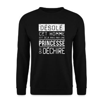 Desole Cet Homme Est Deja Pris Par Une Princess... - Sweat-shirt Unisexe - noir - Devant - Alina (178cm) & Michal (187cm)