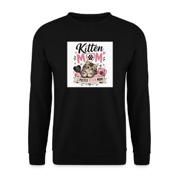Kitten Mom Herz Motiv - Unisex Pullover - Schwarz - Vorne - Alina (178cm) & Michal (187cm)