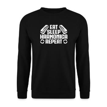 Harmonica Musican Eat Sleep Repeat Harmonica - Unisex Pullover - Schwarz - Vorne - Alina (178cm) & Michal (187cm)